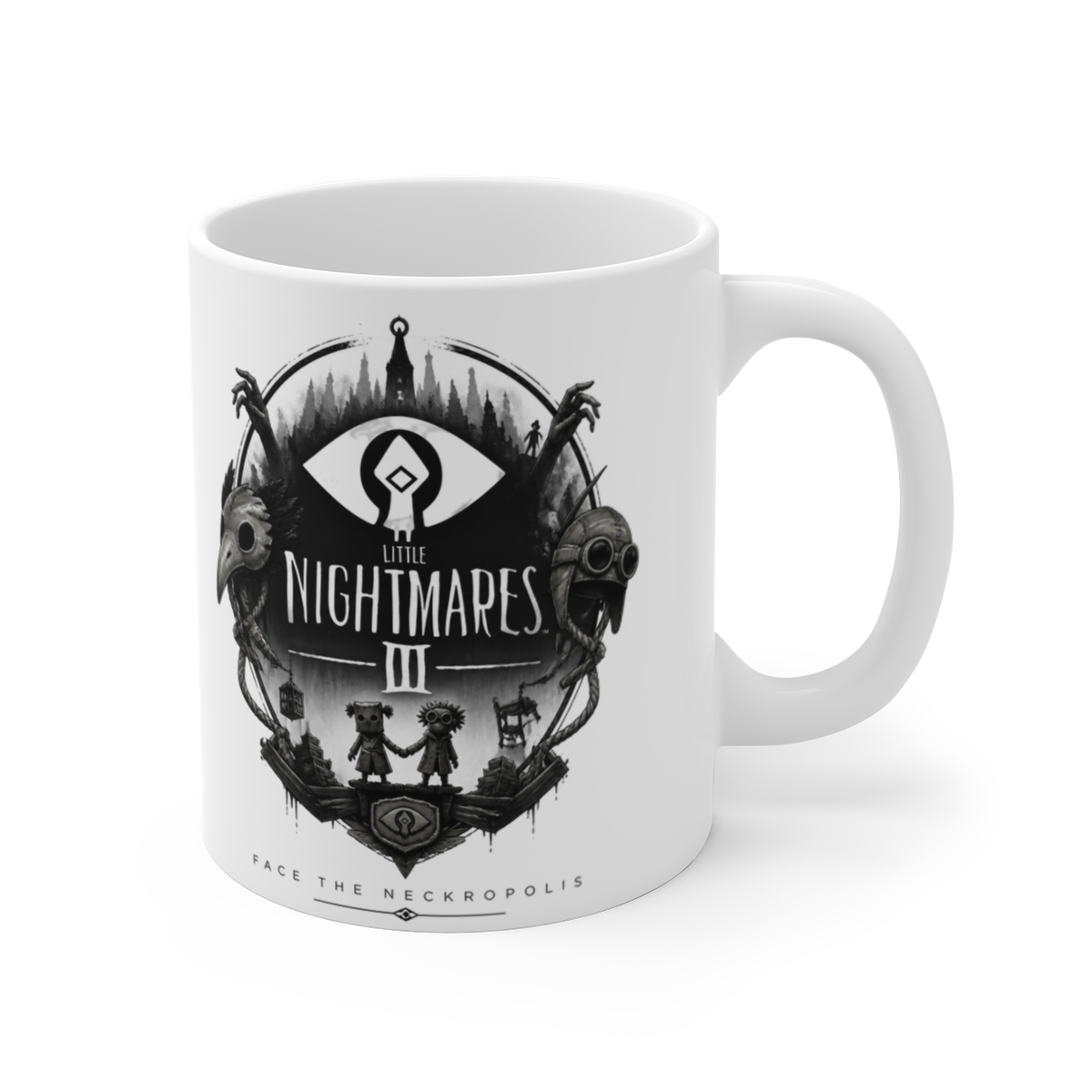 Little Nightmares III "Face the Neckropolis" White Mug